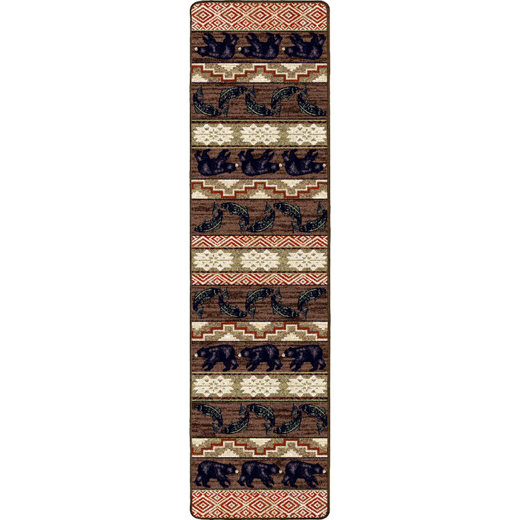 2' x 8' Bitter Root Bears and Fish Wildlife Rectangle Runner Nylon Area Rug