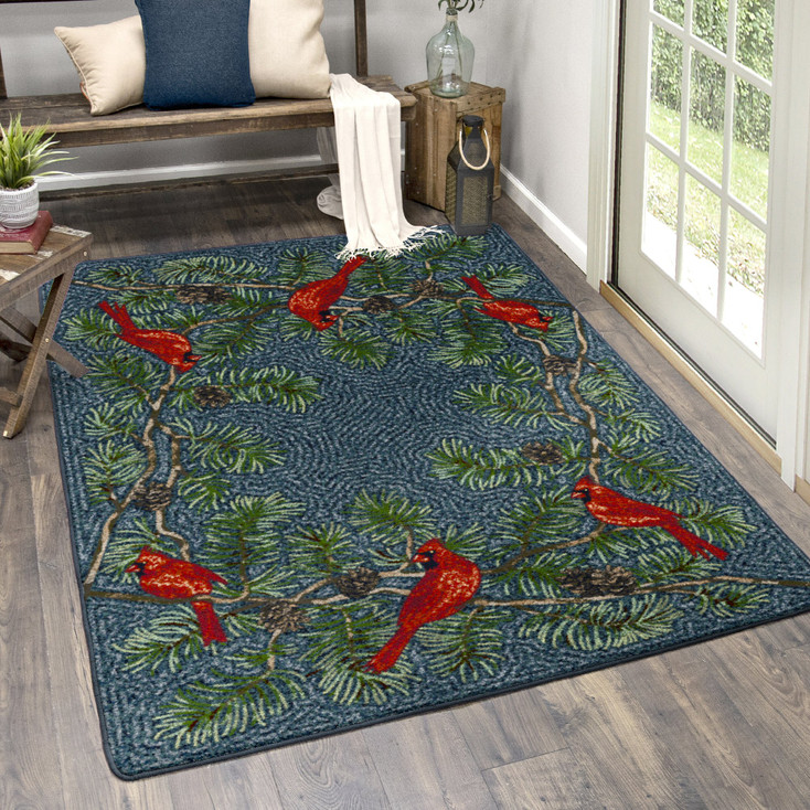 8' x 11' Cardinals Navy Wildlife Rectangle Nylon Area Rug