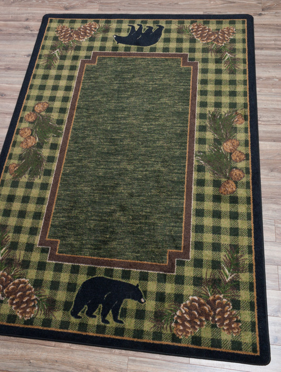 8' x 11' Lakeside Bear Green Wildlife Rectangle Nylon Area Rug