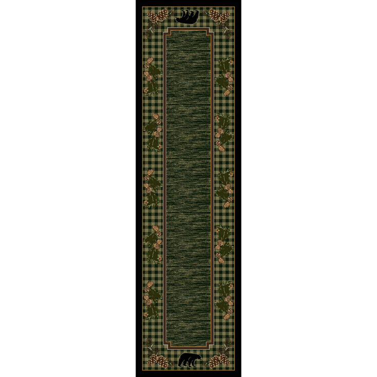2' x 8' Lakeside Bear Green Wildlife Rectangle Runner Nylon Area Rug