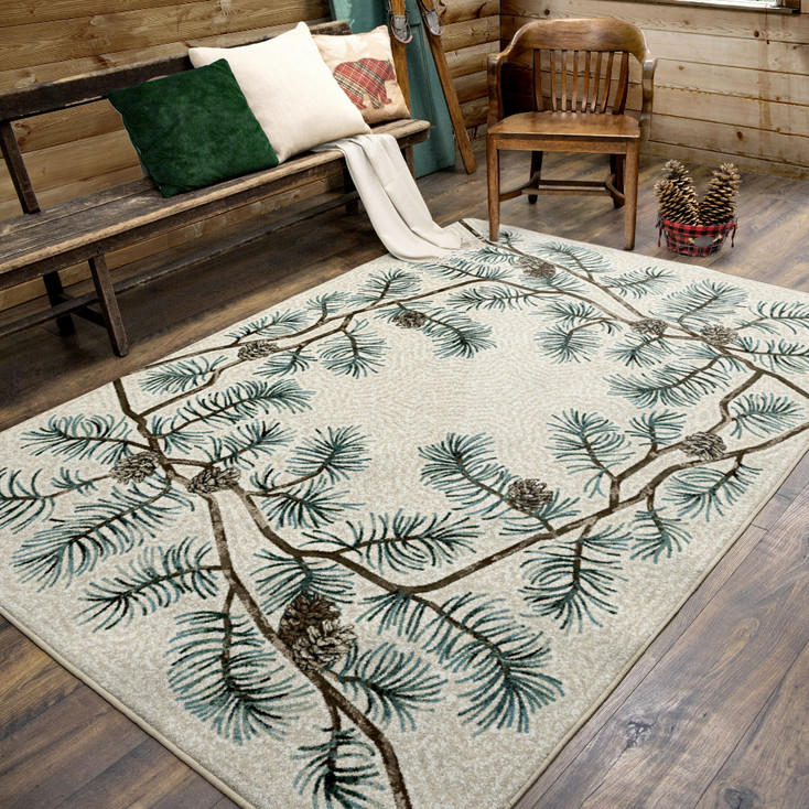 8' x 11' Pine Bough Border Nature Rectangle Nylon Area Rug