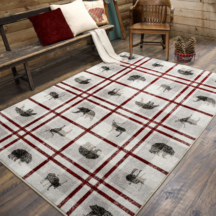 4' x 5' Rio Vista Red Stripe Wildlife Rectangle Nylon Area Rug