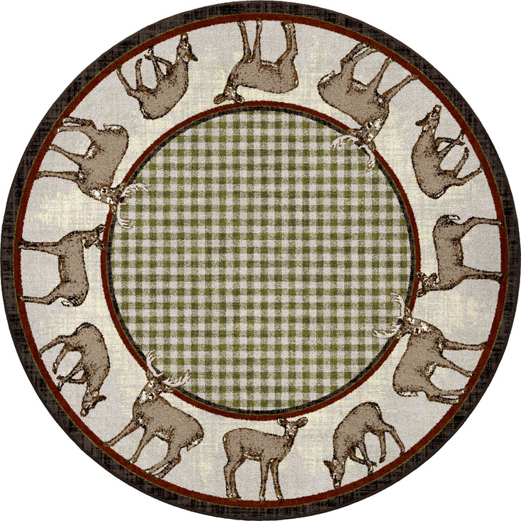 8' Whitetail Deer Wildlife Round Nylon Area Rug