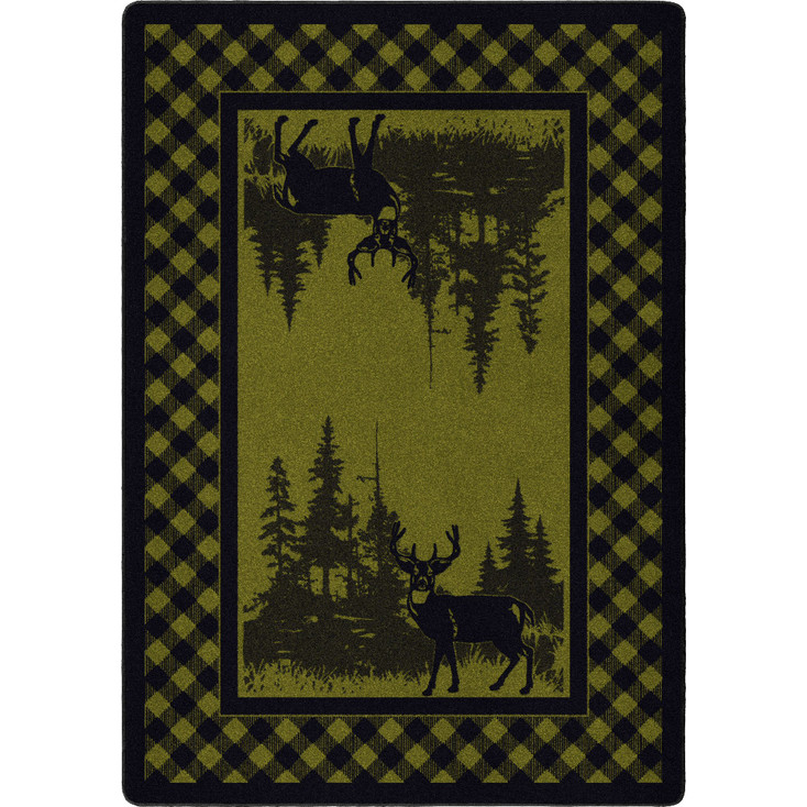 8' x 11' Whitetail Deer Plaid Green Wildlife Rectangle Nylon Area Rug