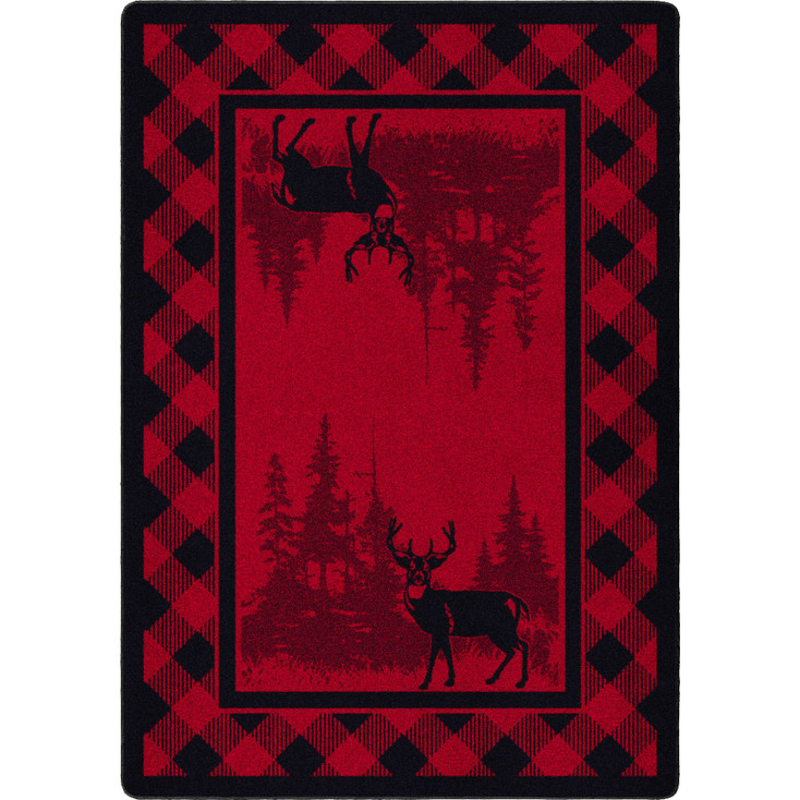 4' x 5' Whitetail Deer Plaid Deep Red Wildlife Rectangle Nylon Area Rug