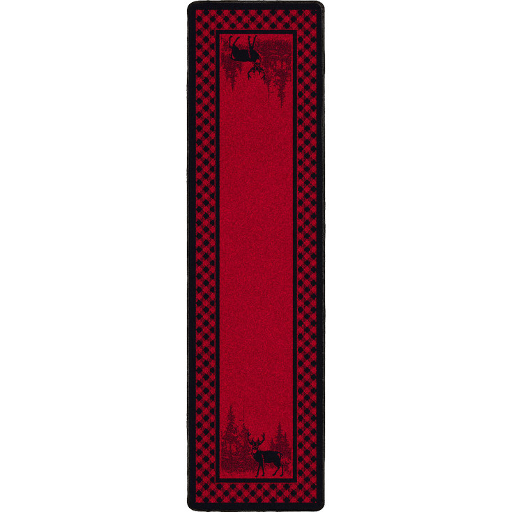 2' x 8' Whitetail Deer Plaid Deep Red Wildlife Rectangle Runner Nylon Area Rug