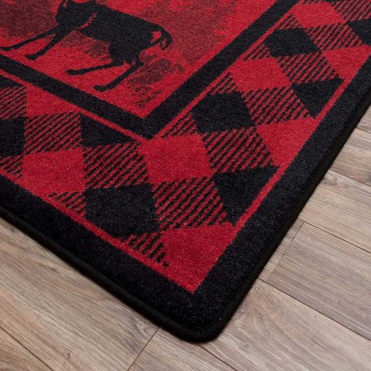 2' x 8' Whitetail Deer Plaid Deep Red Wildlife Rectangle Runner Nylon Area Rug