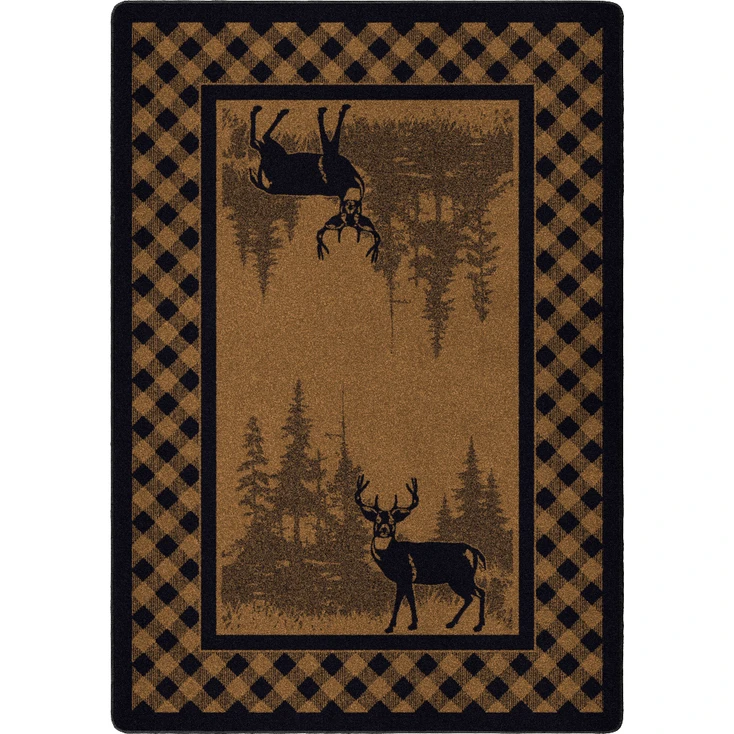 8' x 11' Whitetail Deer Plaid Brown Wildlife Rectangle Nylon Area Rug