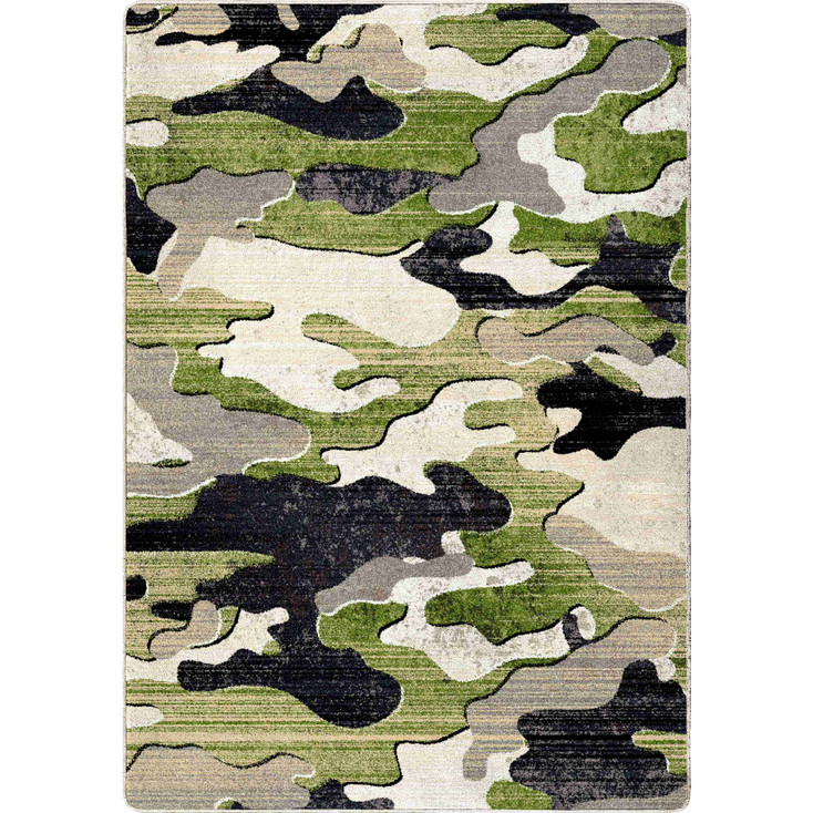 5' x 8' Distressed Green Multi Camo Rectangle Nylon Area Rug