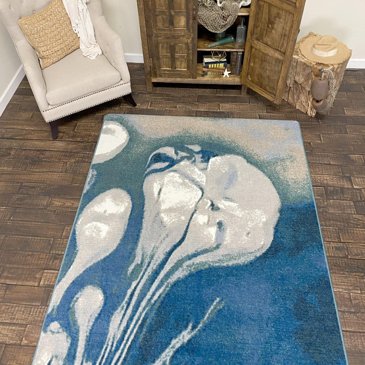 3' x 4' Abstract Jellyfish Ocean Blue Rectangle Scatter Nylon Area Rug