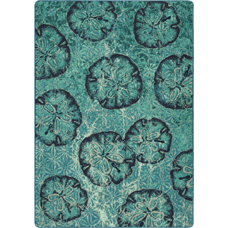 8' x 11' Beach Money Sand Dollar Aqua Rectangle Nylon Area Rug