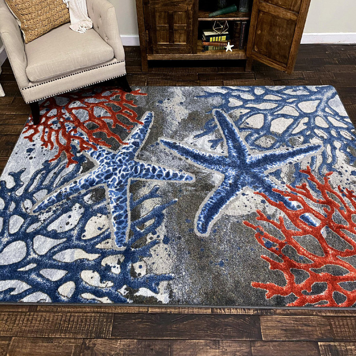 5' x 8' Current Treasures Underwater Coastal Rectangle Nylon Area Rug