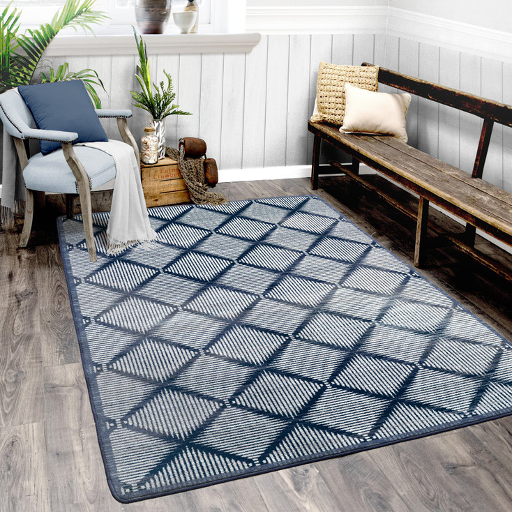 3' x 4' Diamond Weave Denim Rectangle Scatter Nylon Area Rug