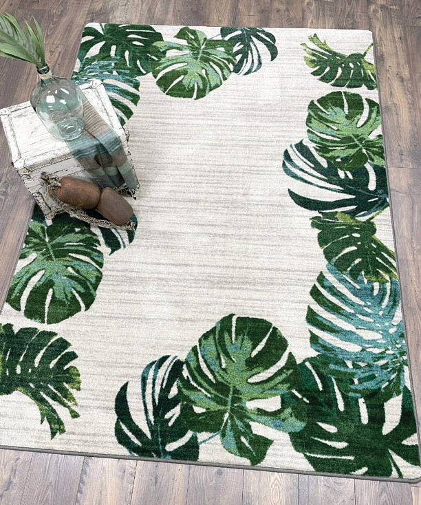 5' x 8' Falling Leaves Sage Rectangle Nylon Area Rug