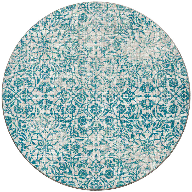 8' Distressed Fine Linen Natural Round Nylon Area Rug