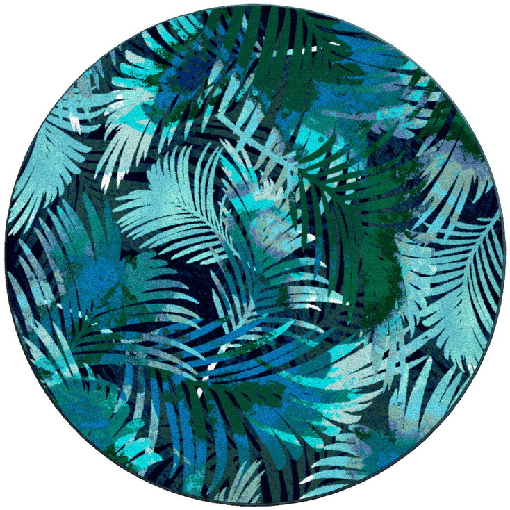8' Fronds Green Round Nylon Area Rug