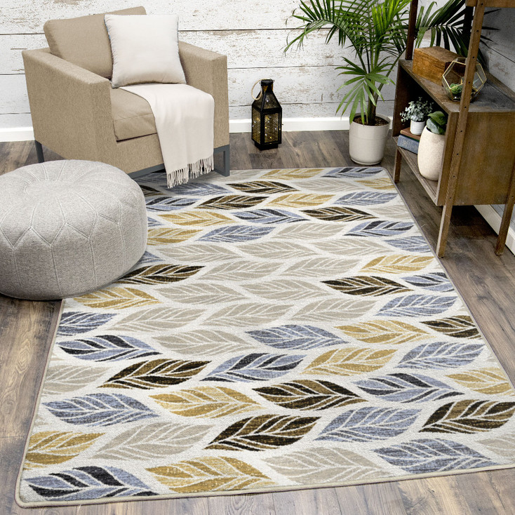 4' x 5' Leaf Dance Taupe Rectangle Nylon Area Rug