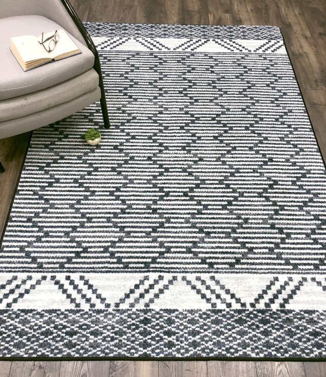 8' x 11' Patterned Stripe Fresh Blue Rectangle Nylon Area Rug