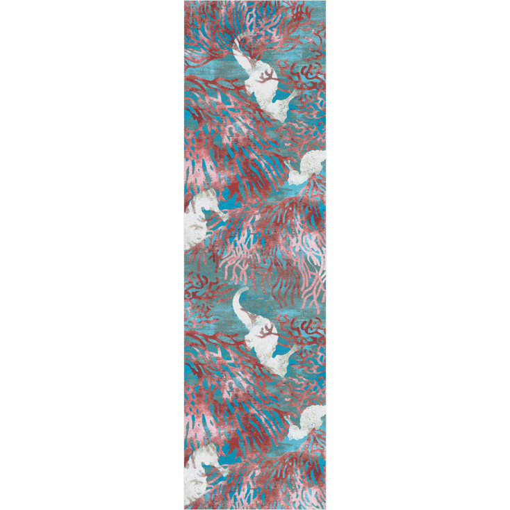 2' x 8' Seahorse Aqua Rectangle Runner Nylon Area Rug