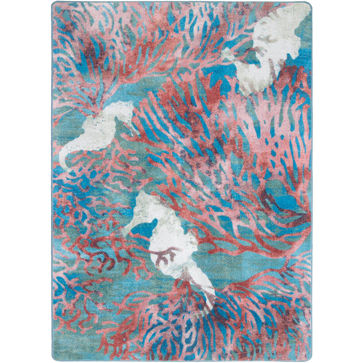 3' x 4' Seahorse Aqua Rectangle Scatter Nylon Area Rug