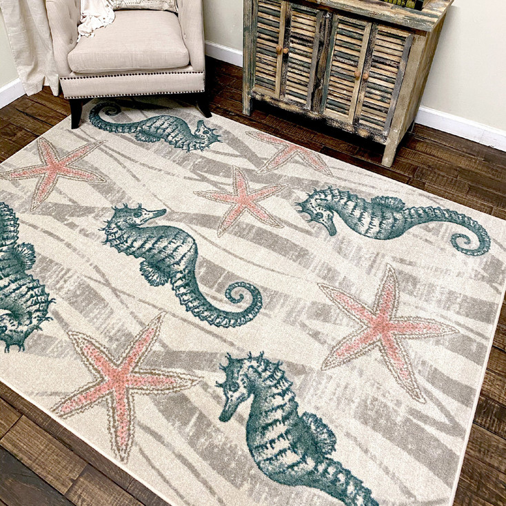 5' x 8' Seaweed Seahorse Mineral Rectangle Nylon Area Rug