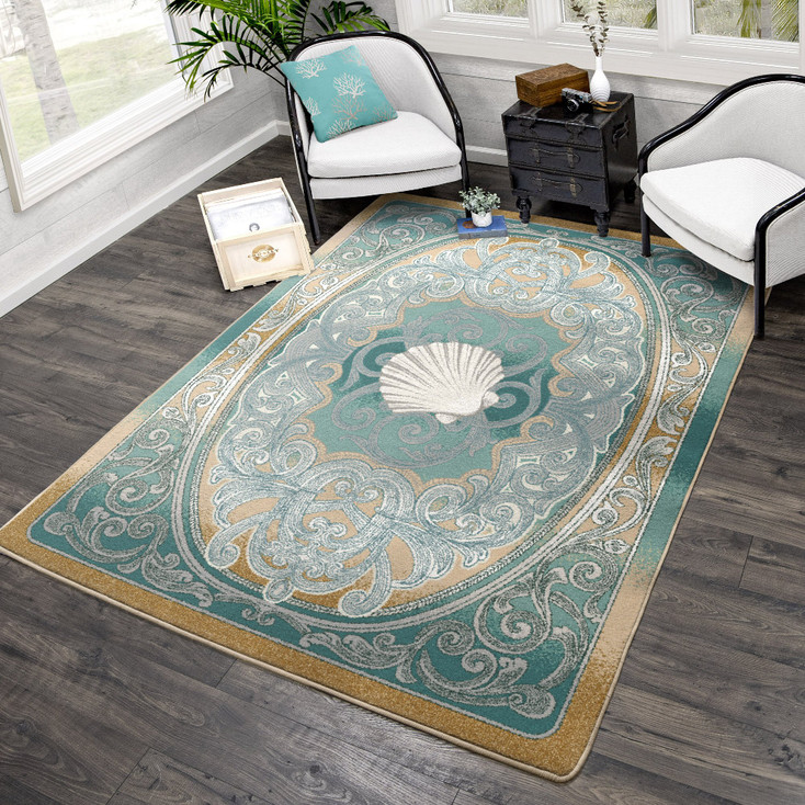 4' x 5' Serenity Shore Water's Edge Rectangle Nylon Area Rug