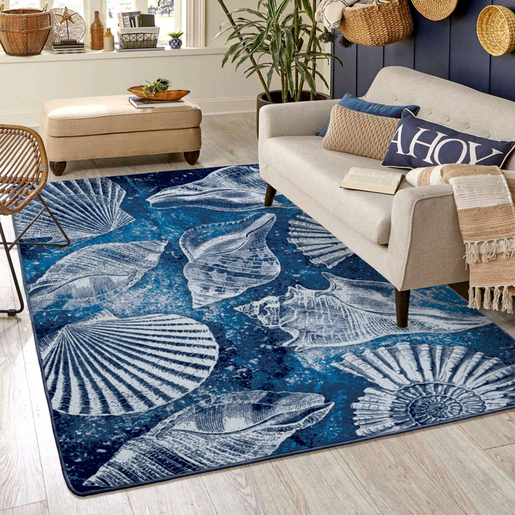 4' x 5' Shell Island Ultramarine Rectangle Nylon Area Rug