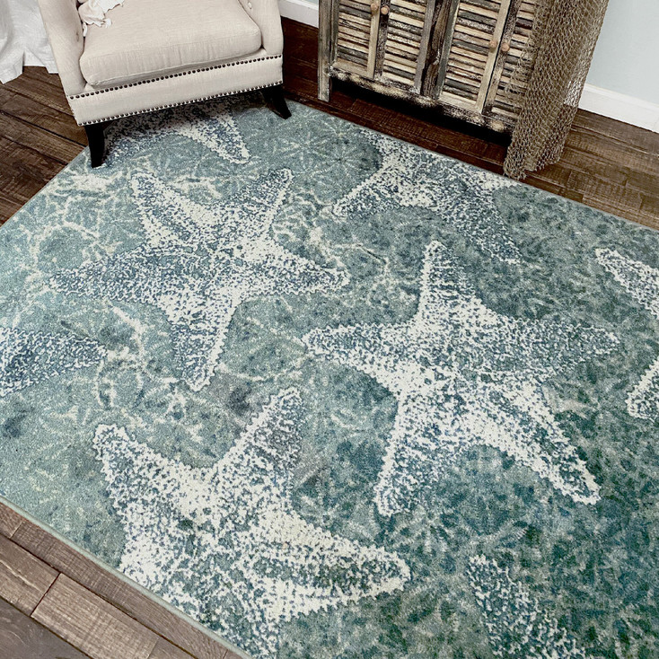 8' x 11' Stargazing Aqua Rectangle Nylon Area Rug