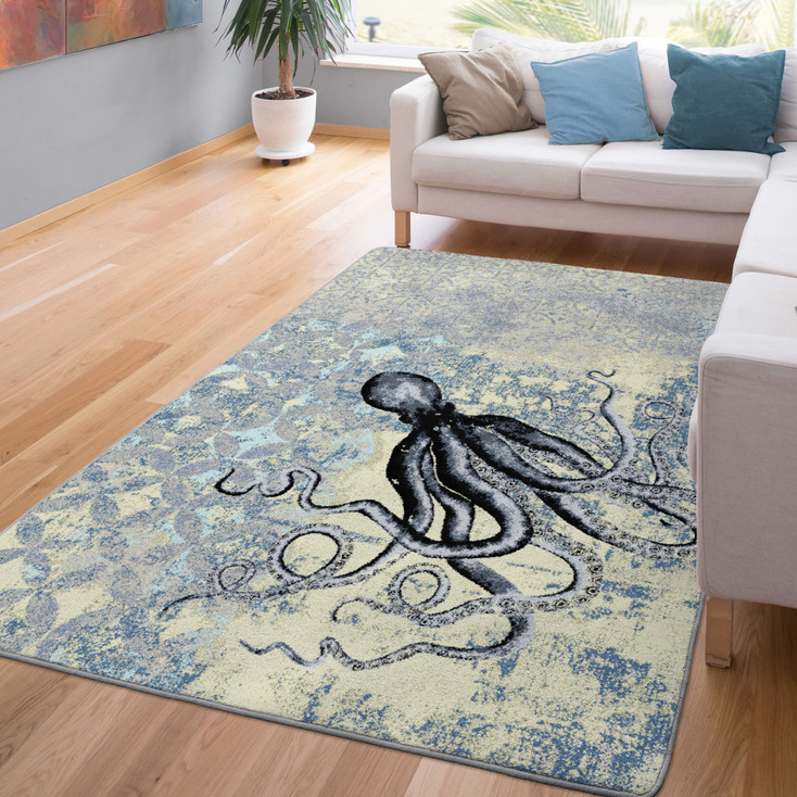 8' x 11' Suckered Blissful Blue Rectangle Nylon Area Rug
