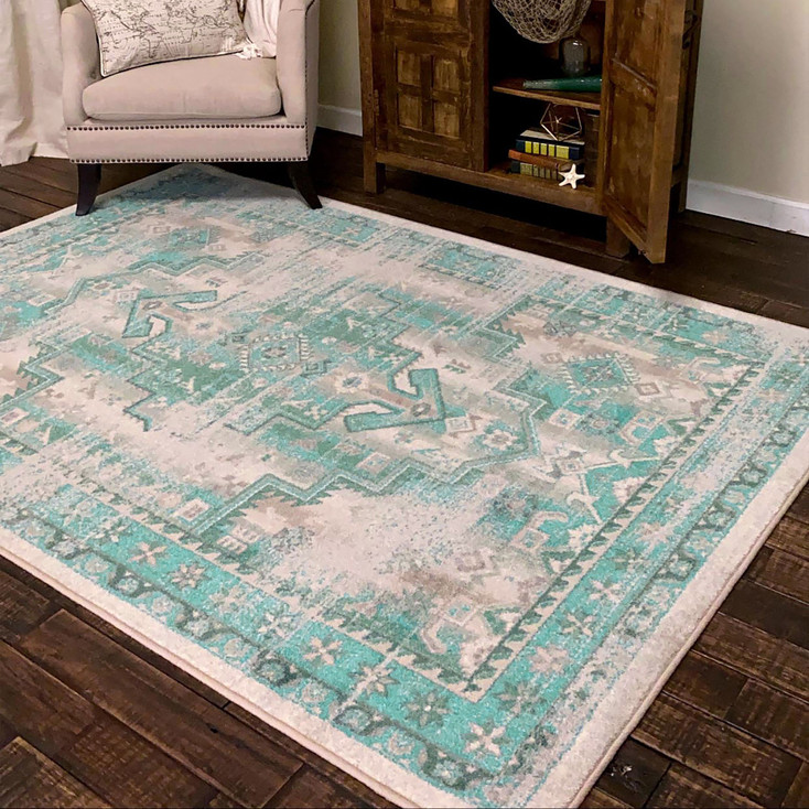 5' x 8' Distressed Torn Seaside Water's Edge Rectangle Nylon Area Rug