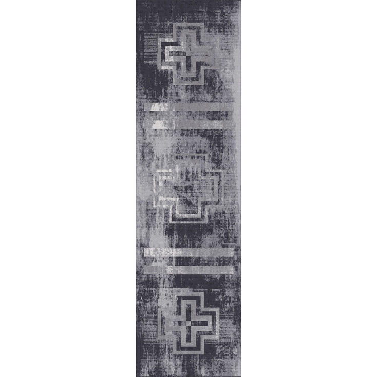 2' x 8' Distressed Bounty Asphalt Southwest Rectangle Runner Nylon Area Rug