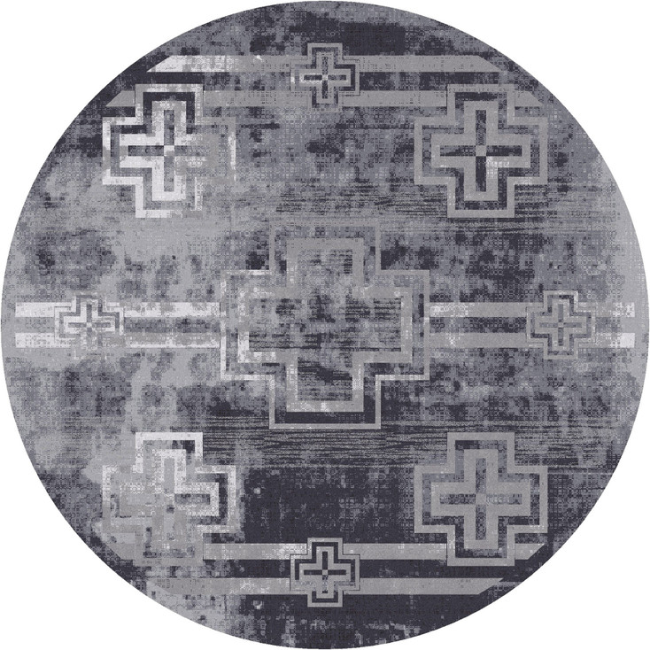 8' Distressed Bounty Asphalt Southwest Round Nylon Area Rug