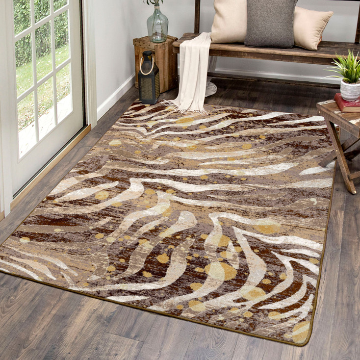 5' x 8' Modern Zebra Gold Splash Rectangle Nylon Area Rug