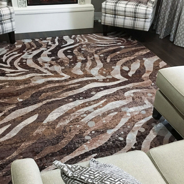 8' x 11' Modern Zebra Silver Splash Rectangle Nylon Area Rug