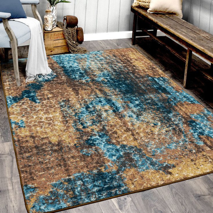 4' x 5' Mystic Turquoise Splash Rectangle Nylon Area Rug