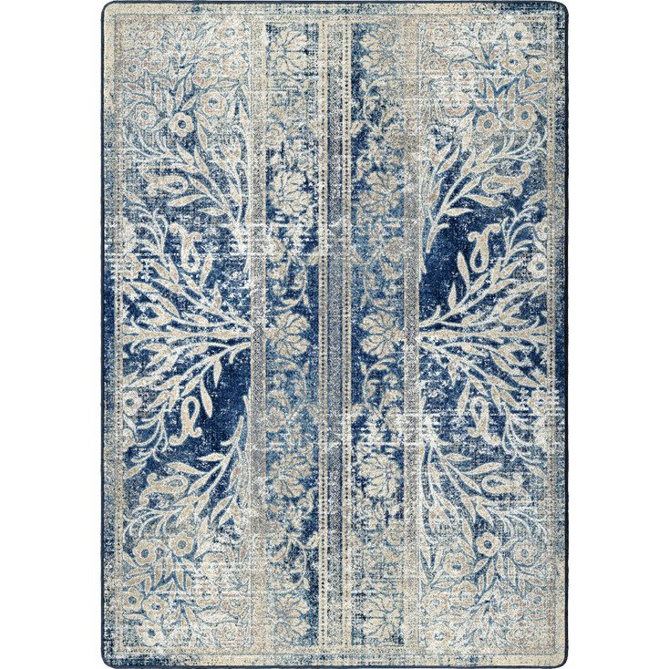 4' x 5' Distressed Delft Flowers Countryside Rectangle Nylon Area Rug
