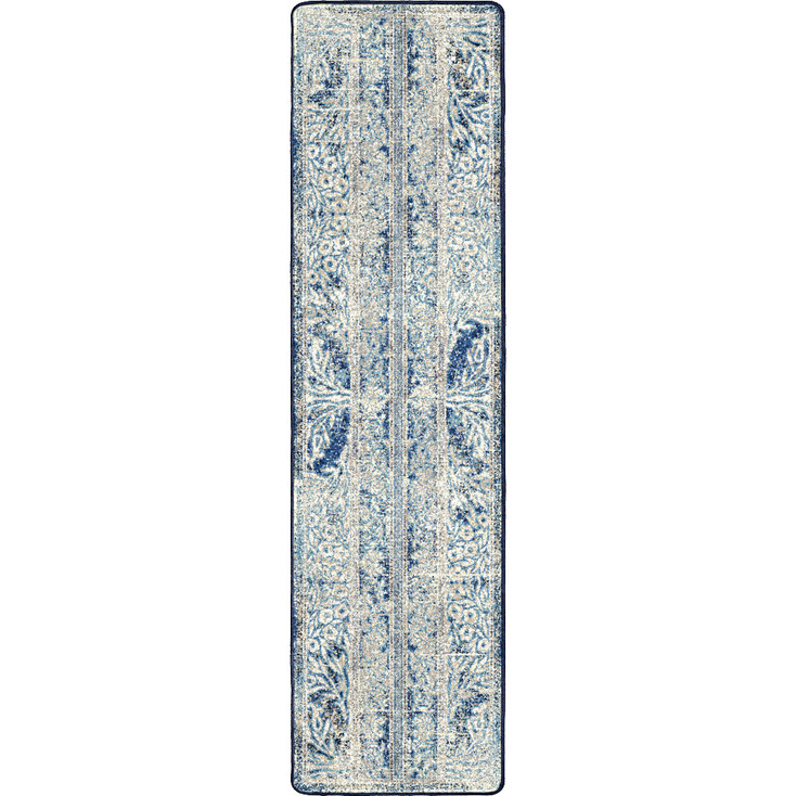2' x 8' Distressed Delft Flowers Countryside Rectangle Runner Nylon Area Rug