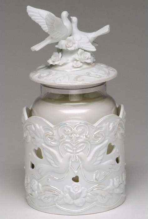 White Dove Birds Candle Jar Holder with Topper