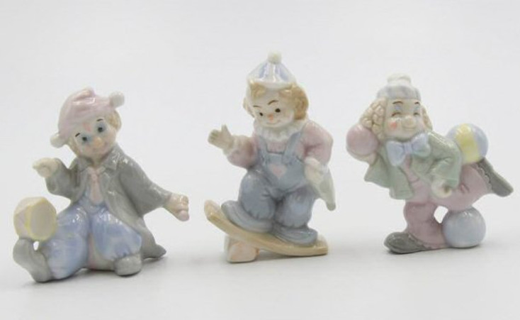 Miniature Clowns Porcelain Sculptures, Set of 3