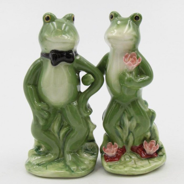 Frog Couple Porcelain Salt and Pepper Shakers, Set of 4