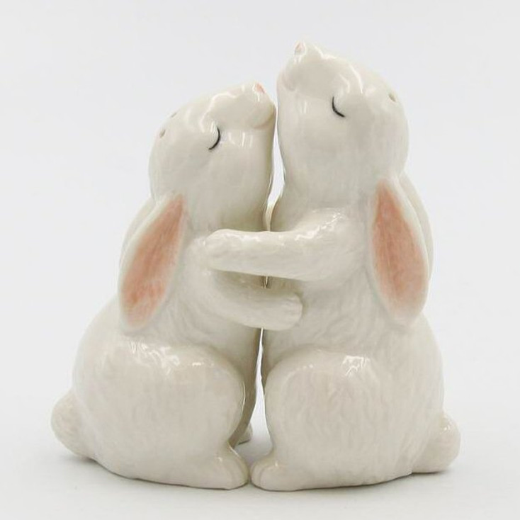 Hugging Rabbit Porcelain Salt and Pepper Shakers, Set of 4