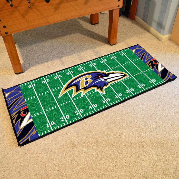 30" x 72" Baltimore Ravens NFL x FIT Pattern Football Field Rectangle Runner Mat