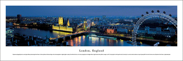 London, England Ferris Wheel & Big Ben Skyline Panoramic Art Print