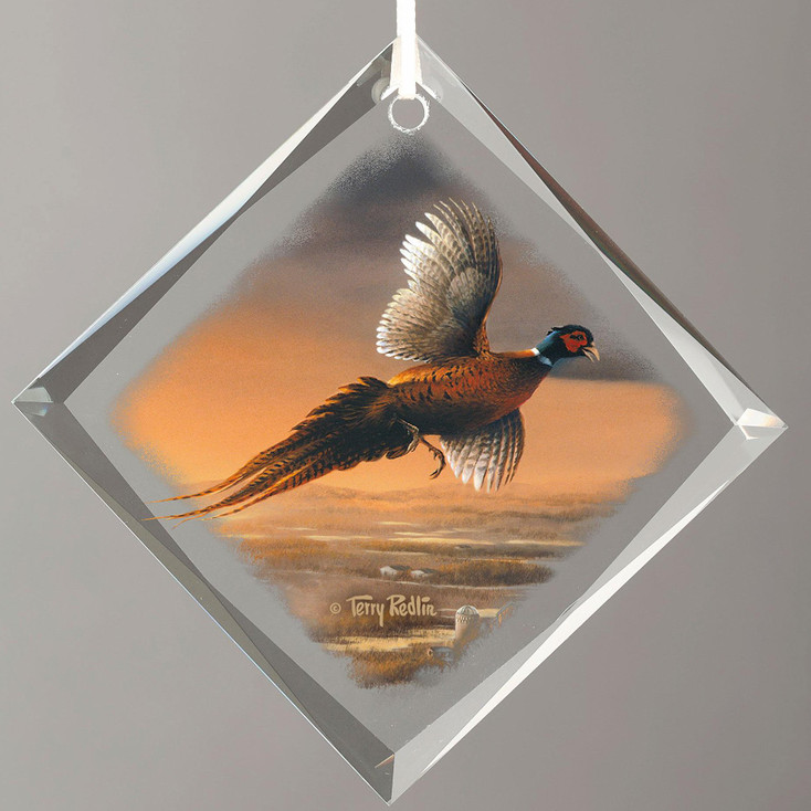 Evening Surprise Pheasant Bird Diamond Shape Glass Christmas Tree Ornaments, Set of 6