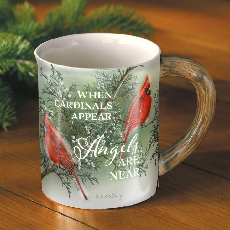 Angels are Near Cardinal Birds Sculpted Stoneware Coffee Mugs, Set of 6