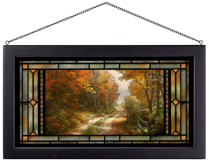 A Walk Down Autumn Lane Stained Glass Wall Art
