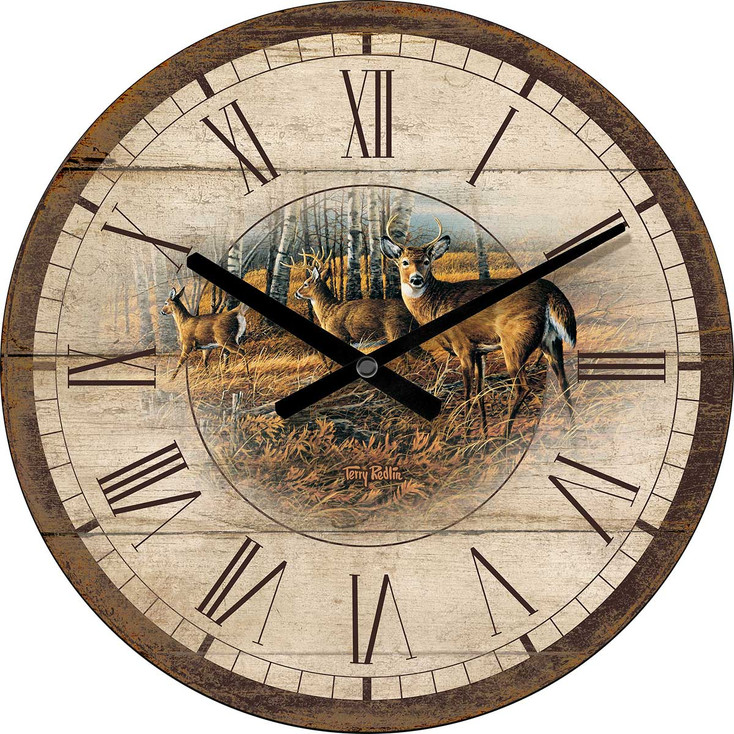 21" The Birch Line Whitetail Deer Round Wood Wall Clock