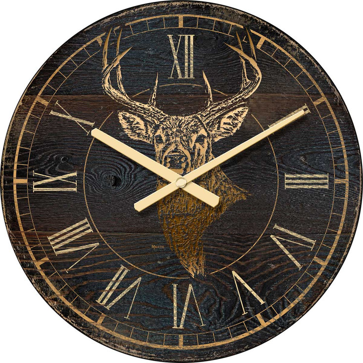 21" Deer Bust in Simulated Gold Foil Round Wood Wall Clock