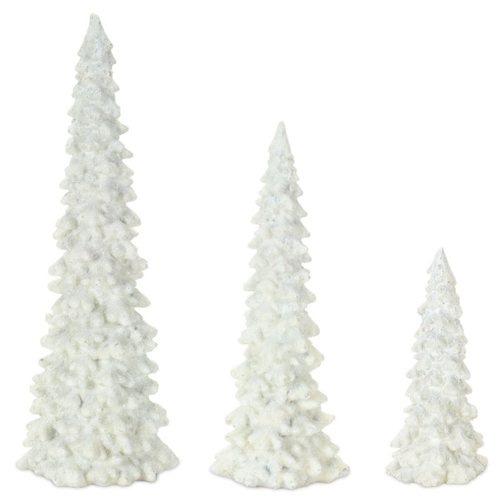 White Christmas Tree Resin Sculptures, Set of 6