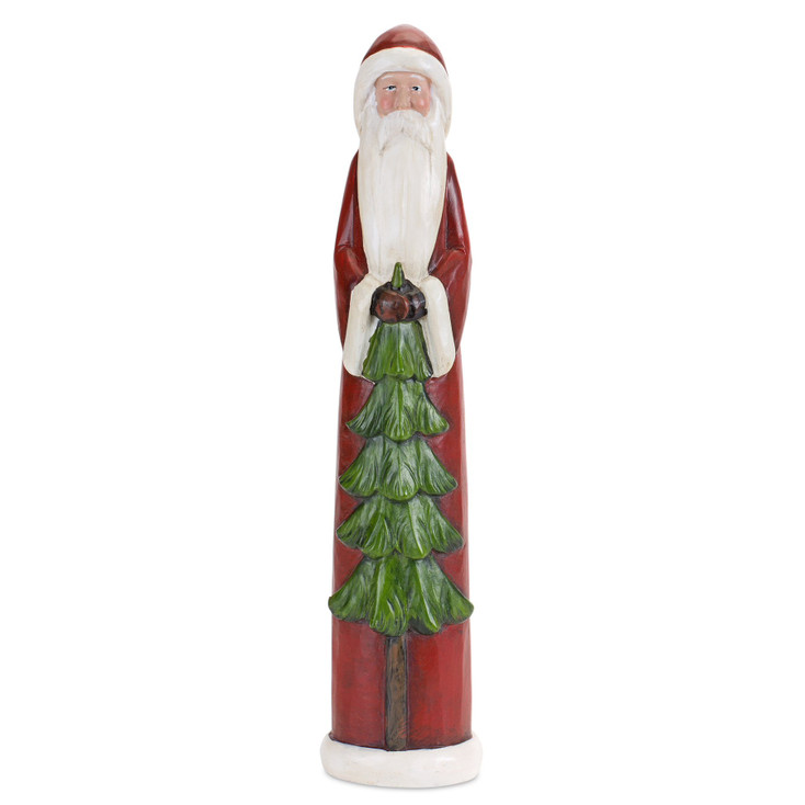 11.5" Santa with Pine Tree Resin Sculptures, Set of 2